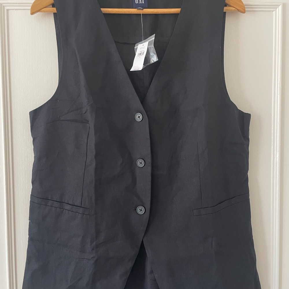 GAP Linen-Blend Longline Vest Charcoal Sleeveless Vest